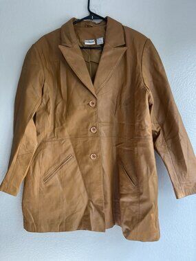Vintage Styleworks Newport News Women’s Leather Brown Coat Jacket Button Sz L
